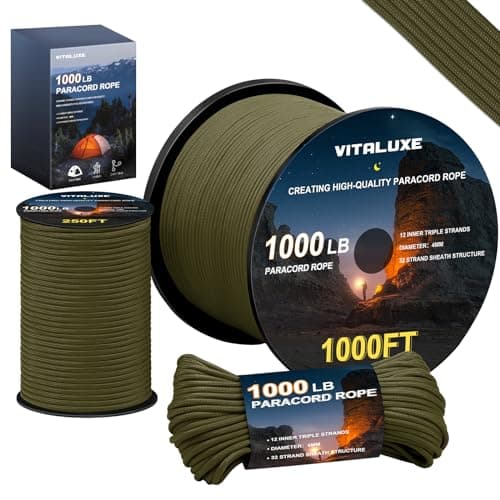 Corde de paracorde VITALUXE de 1000 lb, paracorde de 4 mm à 12 brins triples, corde de parachute tactique robuste pour équipement de survie, camping, randonnée et idéale pour...