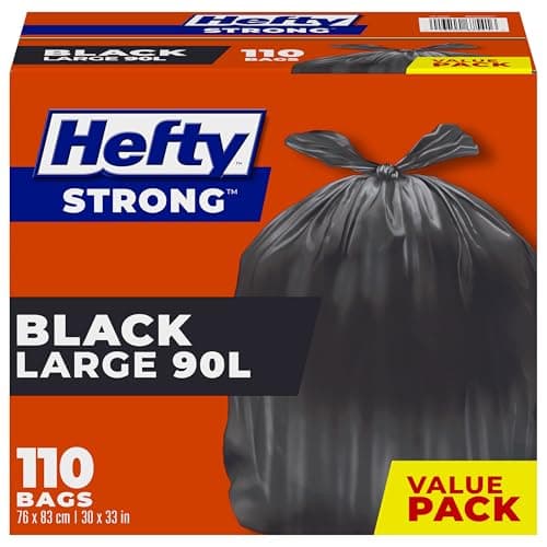 Hefty Garbage Bags, Value Pack Large 90 Litres Black, EasyFlaps, 110 Bags, Fits simplehuman code X
