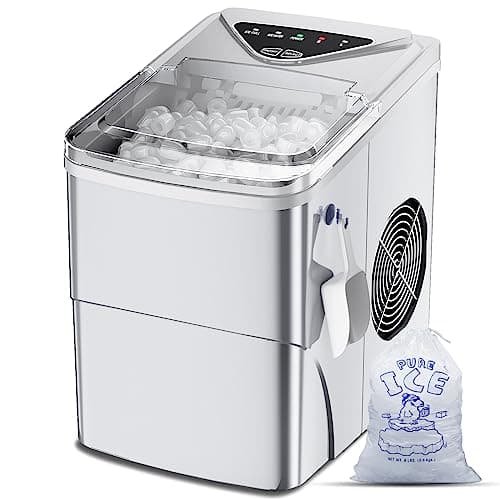 Machine à glaçons, comptoir de machine à glace autonettoyant, machine à glaçons de comptoir de 26 lb en 24 heures, réservoir d'eau de 2 L à faible bruit, 9 cubes de balles 6 minutes, machine A...