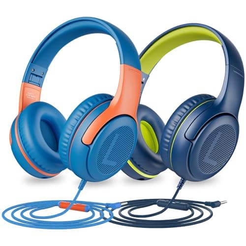 awatrue Lot de 2 écouteurs pour enfants avec micro et fonction de partage, écouteurs filaires pour enfants, volume sécurisé 85/94 dB limité, prise jack 3,5 mm,...