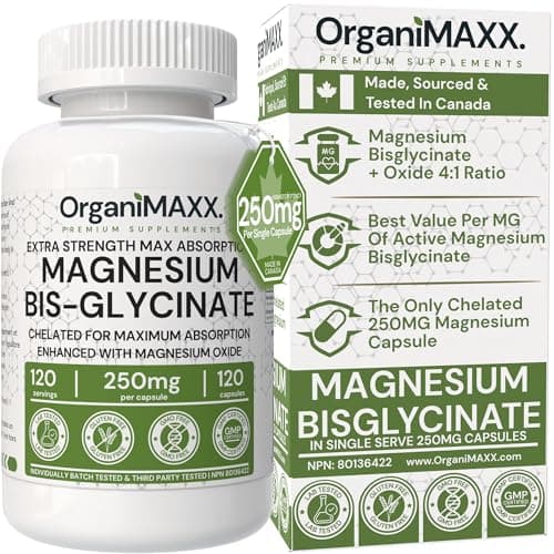 Magnesium Glycinate / Bisglycinate 250mg Per Capsule Highest Potency Chelated Magnesium Glycinate Supplement. 120 Capsules Per Bottle, Enhanced...