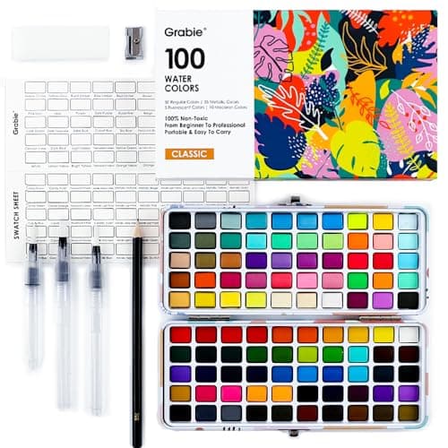 Grabie Watercolor Paint Set, Watercolor Paints, 100 Colors, Painting Set with Water Brush Pens and Drawing Pencil, Great for Kids and Adults, Art...