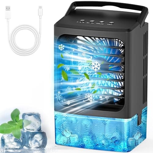 Climatiseur portable, petit climatiseur amélioré, refroidisseur d'air personnel, mini refroidisseur par évaporation, 3 vitesses de vent, petit climatiseur portable avec 7 nuits...