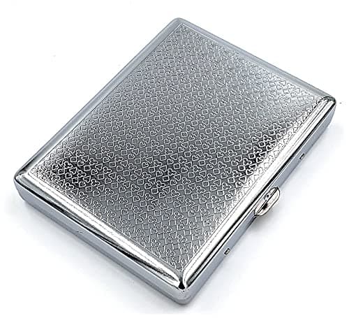Retro Cigarette Case Victorian Style Metal Holder for Regular, King and 100's Size Credit Card Holder, Large with Poker Pattern (Ace-L100, Silver)