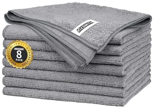 FIXSMITH Grey Microfiber Cleaning Cloth -Pack of 8, Highly Absorbent Cleaning Rags, 16"X12" All Purpose Cleaning Towels for Housekeeping, Kitchen,...