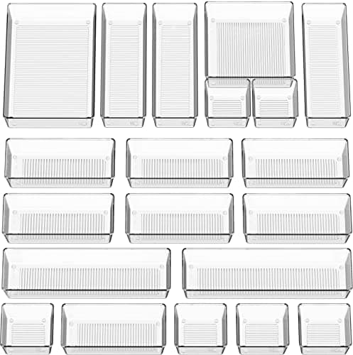 Simple Houseware 20 PCS Clear Plastic Drawer Organizers, 5-Size Storage Bins for Kitchen, Bathroom, Vanity, Desk and Home Organization (6S, 7M, 5L,...