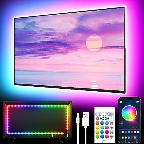 GIPOYENT TV LED Backlight,Sync to Music LED Strip Lights for 56-80 inch TV, LED TV Lights with Bluetooth Function,Led Lights for Bedroom RGB Colors...