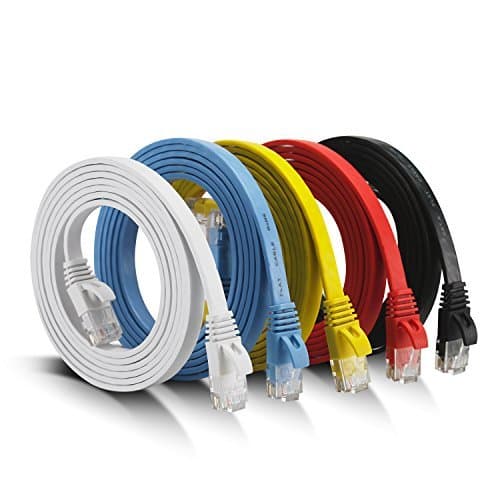 Câble Ethernet Cat 6 5 pieds (paquet de 5), extérieur et intérieur, prise en charge du réseau Cat 7 10 Gbit/s, cordon de raccordement LAN Internet plat robuste, haute vitesse résistant aux intempéries...