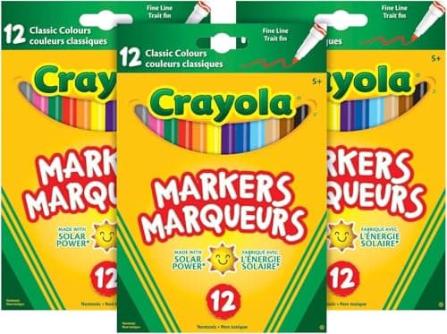 Crayola Fine Line Markers for Kids (3 Boxes), Teacher Classroom Must Haves, School Supplies, Bulk Essentials, 12 Colours, Ages 3, 4, 5