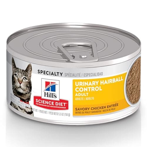 Hill's Science Diet Urinary Hairball Control, Adult 1-6, Urinary Track Health & Hairball Control Support, Wet Cat Food, Chicken Minced, 5.5 oz Can,...
