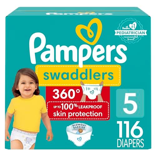 Pampers Diapers - Swaddlers 360° - Size 5, up to 100% Leakproof Comfy Dry Fit, EZ Off Tabs Designed for Easy Changes, Pull On Diaper, 1 Pack (Count...