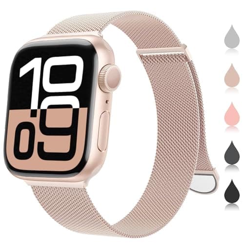MRAIN-H Compatible avec Apple Watch Band 46 mm 38 mm 40 mm 41 mm 42 mm 44 mm 45 mm 49 mm Femmes Hommes, Bracelet magnétique réglable en acier inoxydable pour...