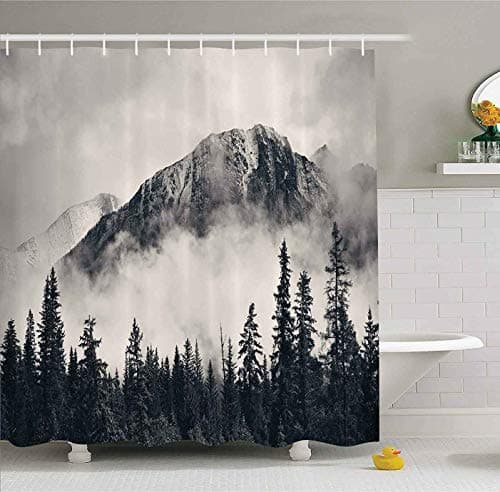 Mantto Canadian Smoky Mountain Cliff Outdoor Idyllic Photo Art Shower Curtain, National Parks Home Decor Curtain, Waterproof Polyester Fabric...