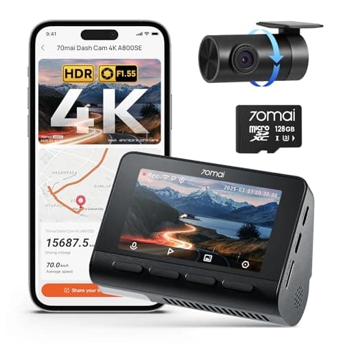 Caméra de tableau de bord 70mai 4K avant et arrière, caméra de voiture Wi-Fi 6 et GPS intégrée, caméra de tableau de bord double HDR pour voitures, super vision nocturne...
