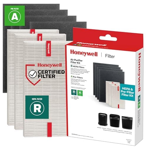 Le kit de filtres pour purificateur d'air Honeywell HEPA comprend 3 filtres de remplacement HEPA R et 4 pré-filtres à charbon prédécoupés Filtre à air pour allergènes aéroportés...