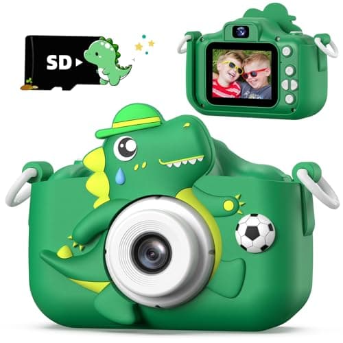 Dinosaur Kids Camera for Boys Girls, Toddler Digital Selfie Camera with Cute Protective Cover and SD Card, Christmas Birthday Gifts Toys for 3 4 5...