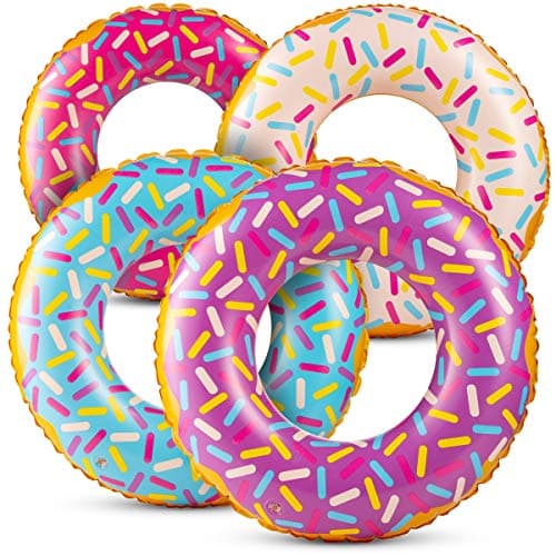 Inflatable Donuts - (Pack of 4) 24 Inch Donut Pool Float for Kids Pool Tube, Assorted Swim Rings with Sprinkles for Pool Floaties, Party...