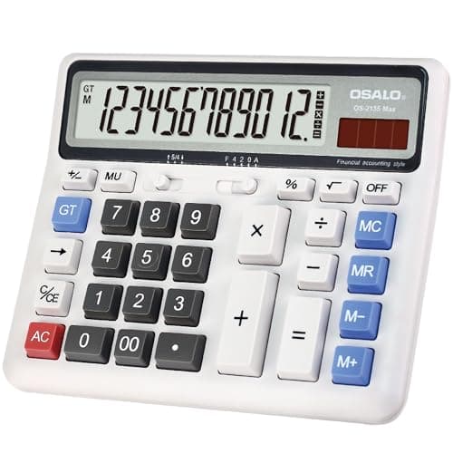 Desktop Calculator Extra Large LCD Display 12-Digit Big Number Accounting Calculator with Giant Response Button, Battery & Solar Powered, Perfect...