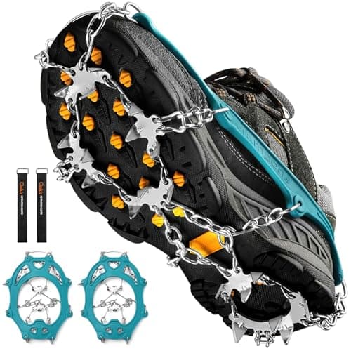 Crampons Ice Cleats Traction Snow Grips for Boots Shoes Women Men Kids Anti Slip 19 Stainless Steel Spikes Safe Protect for Hiking Fishing Walking...