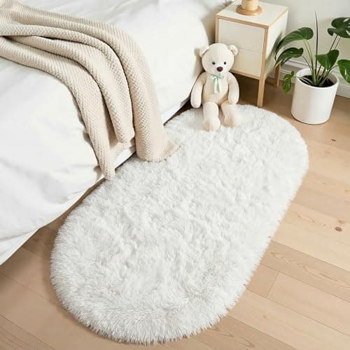 OLANLY Fluffy Soft Area Rugs for Bedroom, 2.6x5.3 Feet Machine Washable Oval Rug, Non-Slip Beside Carpet for Kids Room, Playroom, Nursery, Dorms,...