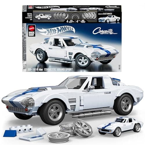Mattel Brick Shop Hot Wheels Elite Series Building Set, Corvette Grand Sport with 918 Pieces, Realistic Details and Custom Decals, Adult...