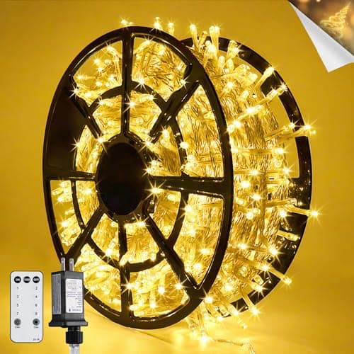JMEXSUSS 168FT 600 LED lumières de Noël extérieur étanche 8 modes intérieur guirlandes lumineuses de Noël blanc chaud lumières d'arbre de Noël à brancher pour la pièce...