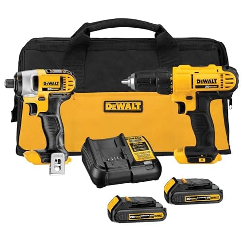 DEWALT Kit combiné de perceuse sans fil 20 V Max, 2 outils (DCK240C2), kit combiné perceuse-visseuse/impact jaune/noir