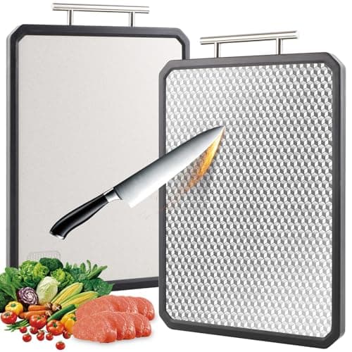 Planche à découper en acier inoxydable, titane pur double face de qualité alimentaire et paille de blé PP, pour viande, fruits, légumes, aliments pour bébés (grande)