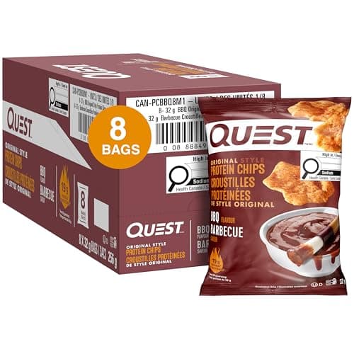 Quest Nutrition Chips protéinées de style original à saveur de barbecue, riches en protéines, cuites au four, non frites, sans gluten, 1 g de sucre, 4 g de glucides, 8 ct