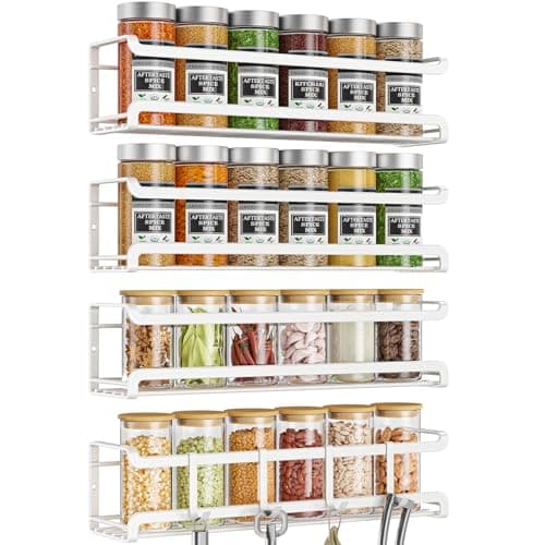 Bunoxea Spice Rack wall mounted 4 Pack, Space-Saving Spice Organizer for Spice Jars and Seasonings,Screw or Adhesive Hanging Spice Rack Organizer...