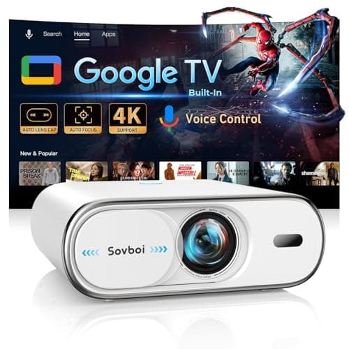 Projecteur-Projecteur de film 4K Bluetooth : [Google TV intégré, luminosité 2500 et capuchon d'objectif automatique] Commande vocale AI et mise au point automatique, WiFi 6, audio 40 W,...