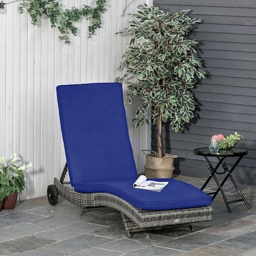 Chaise longue en osier Outsunny, chaise longue d'extérieur, dossier réglable à 5 niveaux, chaise longue en rotin en forme de S avec coussin et roues pour patio, terrasse,...
