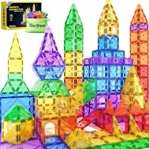 Blocs de construction de carreaux magnétiques 102 pièces ensemble avancé jouets STEM pour garçons et filles de 3 ans et plus jouets Montessori activités pour enfants en bas âge jeux de Noël...