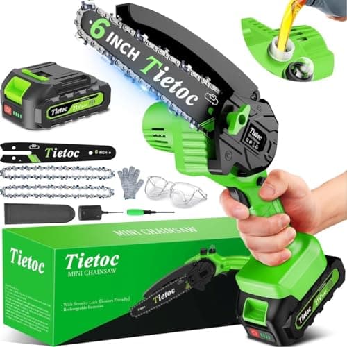 TIETOC Mini tronçonneuse sans fil 6 pouces avec grandes batteries, tronçonneuse électrique 880 W avec système de graissage, petite tronçonneuse à batterie pour la coupe de bois/arbres...