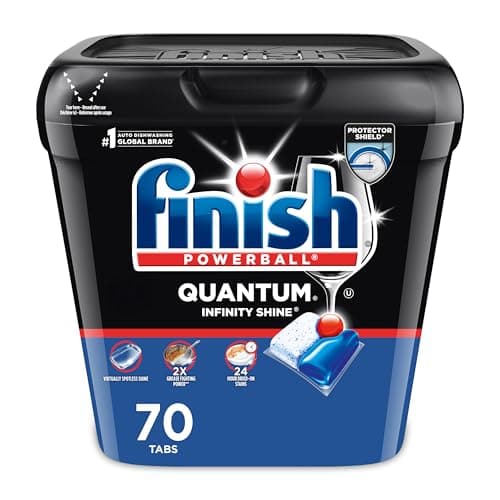 Finish® Quantum® Infinity Shine® Automatic Dishwasher Detergent, Fresh, 70 Tabs - Removes 24 h dried-on stains, no pre-rinse needed