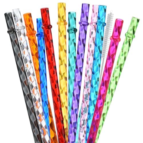 ALINK 12-Pack Reusable Plastic Clear Swirl Straws, 11" Long Hard Tumbler Replacement Drinking Straws for 16 OZ 20 OZ 30 OZ Stanley, YETI, Starbucks...