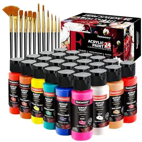 Fantastory Acrylic Paint, Set of 24 Colors(2 oz/Bottle), Water-Based, Non Toxic, Non Fading, Waterproof, Craft Acrylic Paint Kit for DIY Projects...