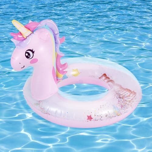 MoKo Flotteur de piscine gonflable - Paillettes mignonnes - Anneaux de tube de natation licorne - Jouets de natation gonflables - Flotteurs d'eau d'été amusants pour piscine de plage...