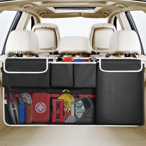 Oasser Organisateur de coffre Organisateur suspendu de siège arrière Sac de rangement de voiture pliable pour SUV camion MPV VAN avec plusieurs poches de rangement de différentes tailles,...