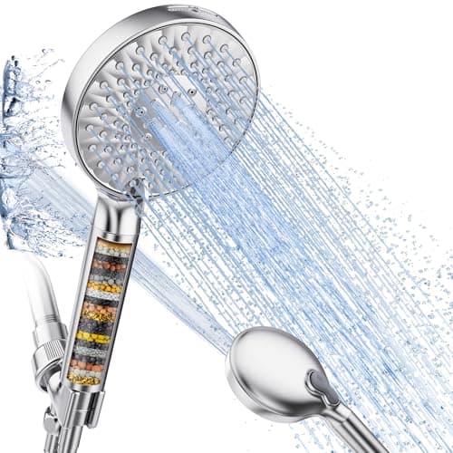 Filtered Shower Head with Handheld, High Pressure 9 Spray Mode Chrome Showerhead with Filters,Detachable Shower Head,Water Softener Filters Beads...