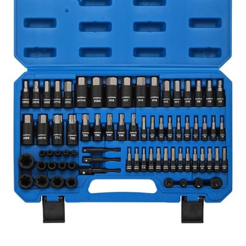 CASOMAN Jeu de 71 douilles principales hexagonales et Torx, entraînement 1/4", 3/8" et 1/2", douilles hexagonales métriques/SAE, douilles à embout étoile (T6 - T70), E-Torx...