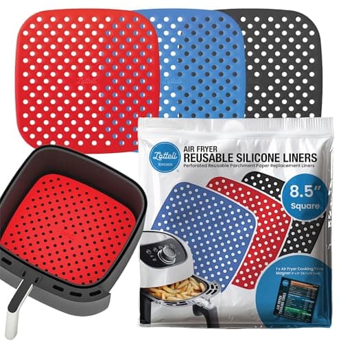 Reusable Air Fryer Liners 3 Pack for 5QT or Bigger - 8.5" Square Silicone Airfryer Liner - Easy to Clean Air Fryer Accessories - Durable Dishwasher...
