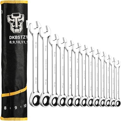 DEKOPRO – jeu de clés mixtes à cliquet, 13 pièces en acier au chrome vanadium métrique de 8 mm à 22 mm avec pochette en nylon portable