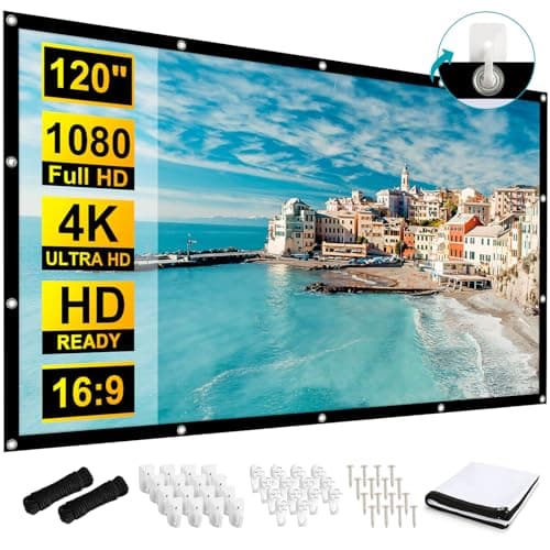 Frocopo Écran de projecteur de 120 pouces, écrans de projection de films portables pliables et anti-plis 16:9, écran de projecteur extérieur lavable double face pour...