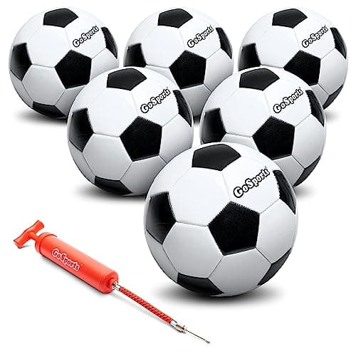 GoSports Classic Black and White Soccer Ball 6 Pack - Size 5 - with Premium Pump and Carrying Bag
