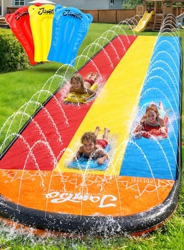 JAMBO Premium Slip Splash and Slide, Three- Way Sprinkler System with 3 Body Boards, 16Ft Water Slide with Advanced Sprinklers System | Backyard...