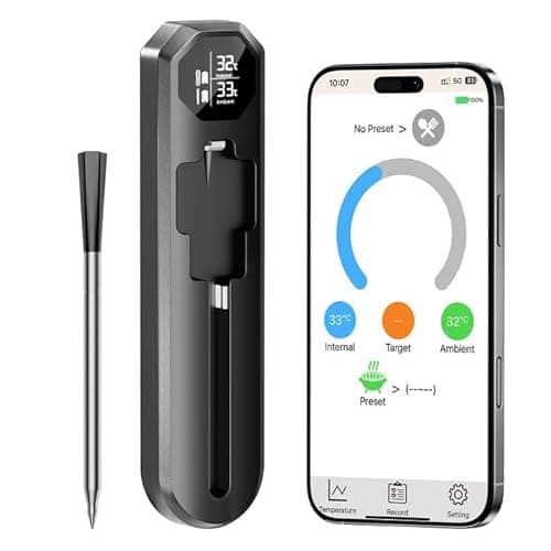 Thermomètre à viande numérique sans fil Bluetooth avec application intelligente, sonde résistante à la chaleur de 527 °F, portée à distance de 100 m, appareils de camping, essentiels de cuisine...