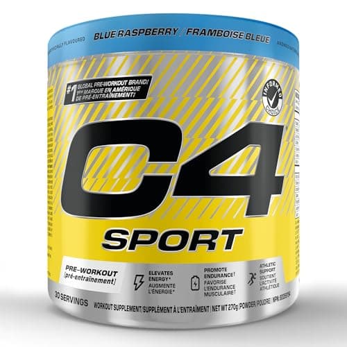 Poudre de pré-entraînement Cellucor C4 Sport - Énergie de pré-entraînement avec créatine, bêta-alanine et 135 mg de caféine - Certifiée NSF pour le sport - Bleu...