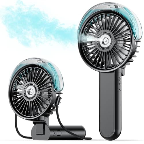 Ventilateur brumisateur portable SWEETFULL - Ventilateur personnel pliable à 180° avec brumisateur, 3 vitesses, réservoir d'eau de 30 ml, rechargeable par USB pour les voyages,...