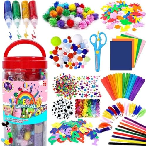 FunzBo Fournitures d'art et d'artisanat pour enfants Kit de fournitures d'art artisanal pour les tout-petits âgés de 4 5 6 7 8 9 tout-en-un D.I.Y. École maternelle d'artisanat...